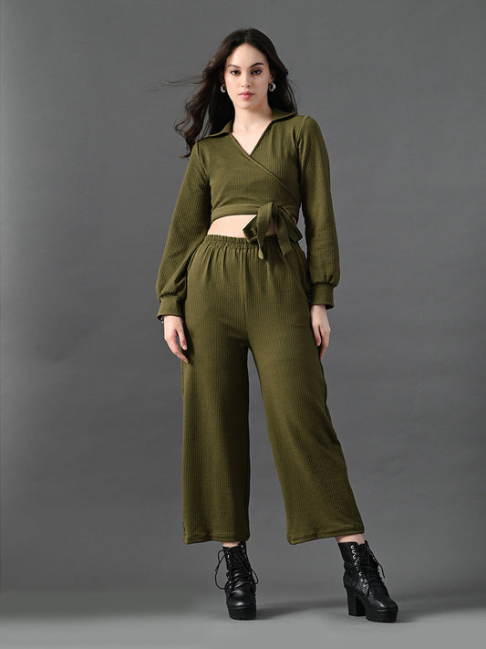 Myshka Women's Olive Green Co-Ord Set - Swadesiicart