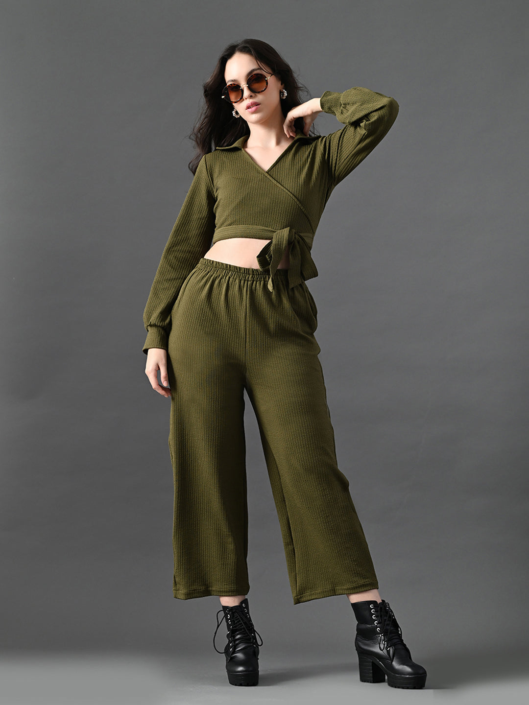 Myshka Women's Olive Green Co-Ord Set - Swadesiicart
