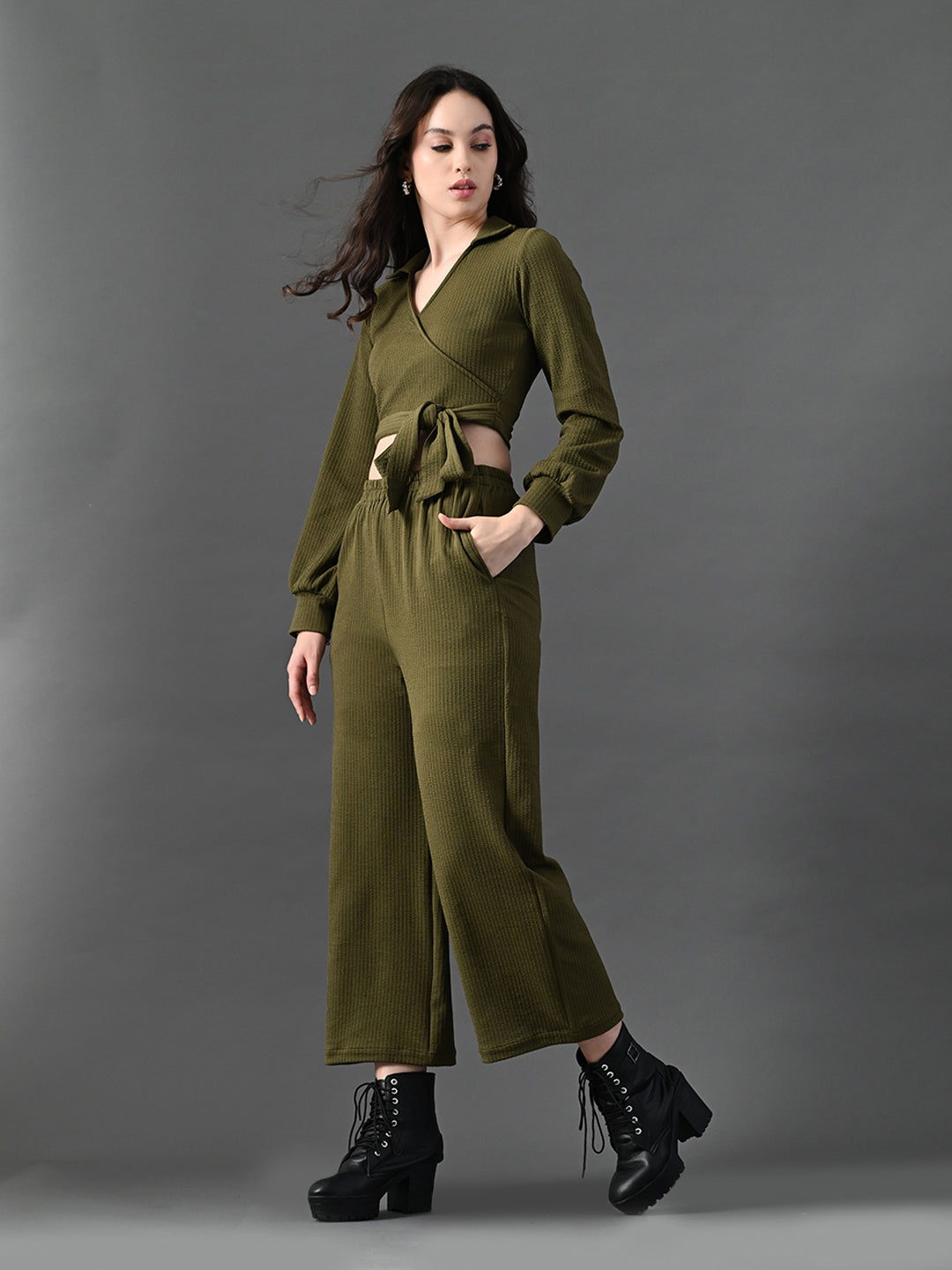 Myshka Women's Olive Green Co-Ord Set - Swadesiicart