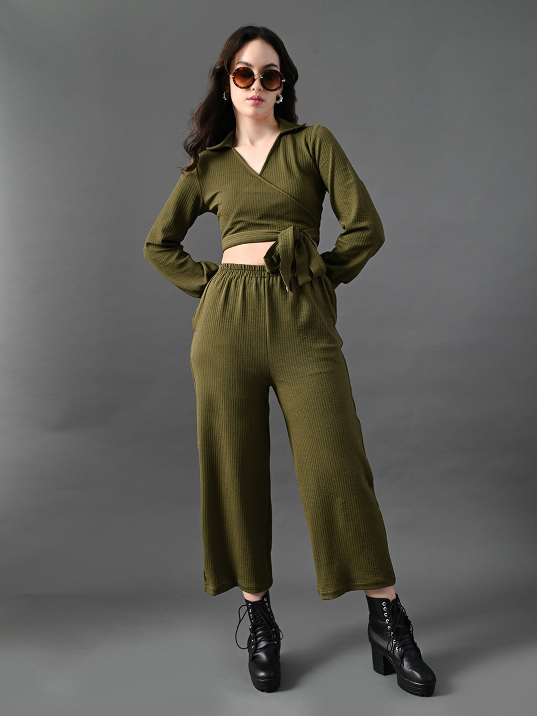 Myshka Women's Olive Green Co-Ord Set - Swadesiicart