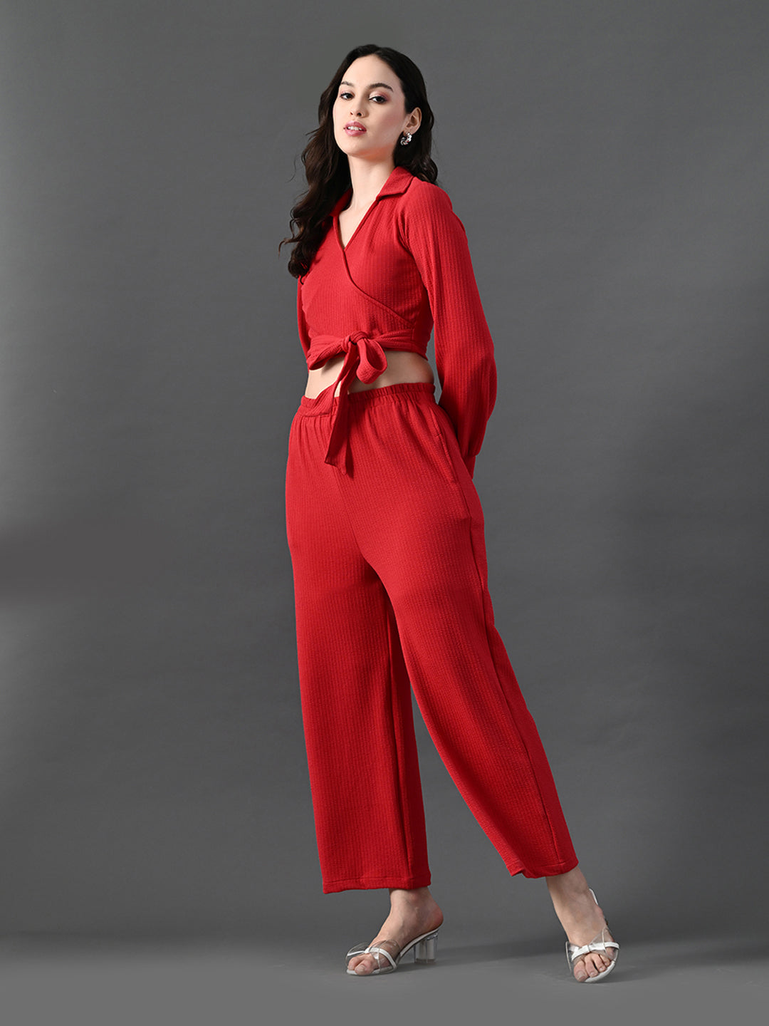 Myshka Women's Red Co-Ord Set - Swadesiicart