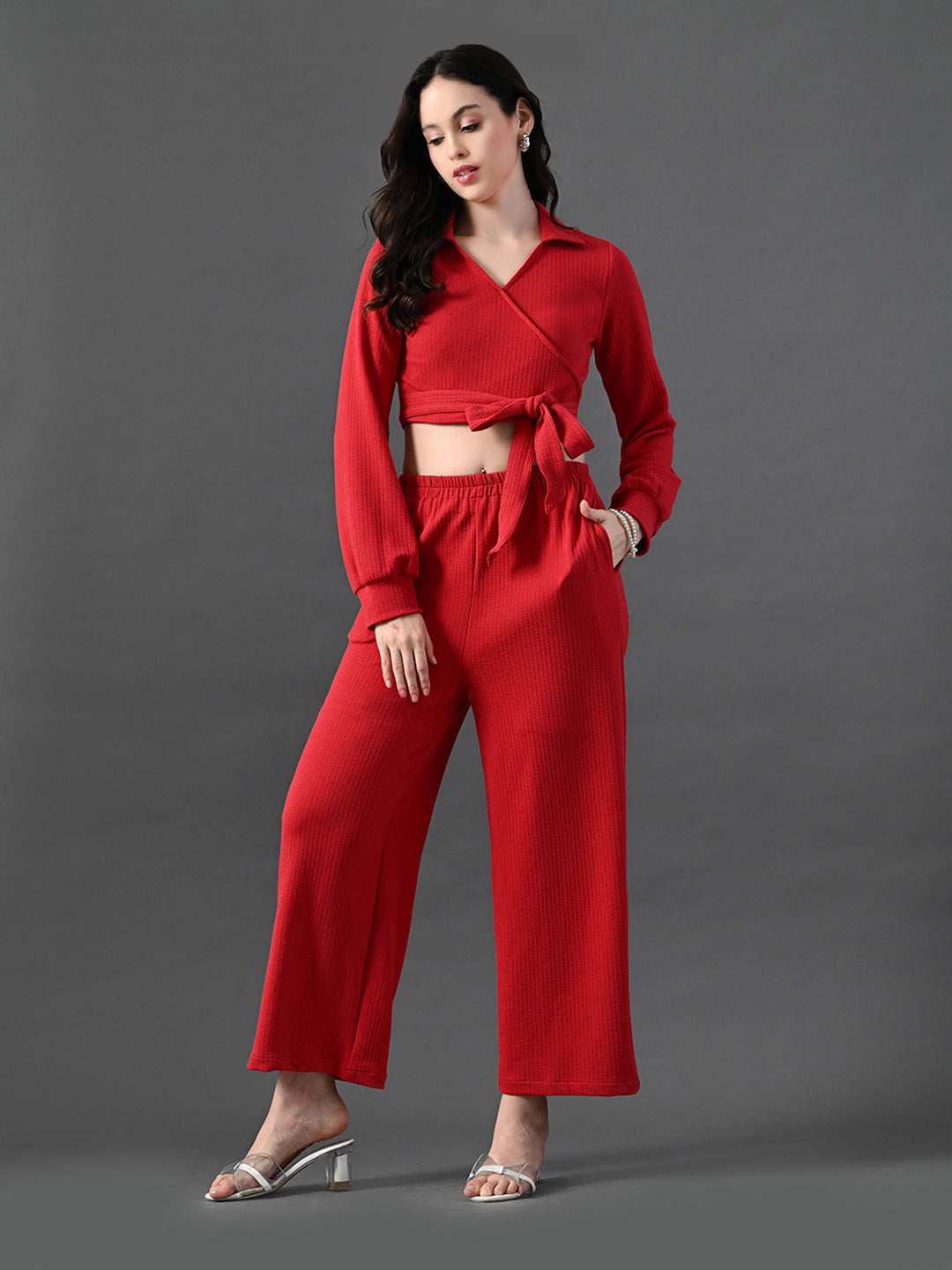 Myshka Women's Red Co-Ord Set - Swadesiicart