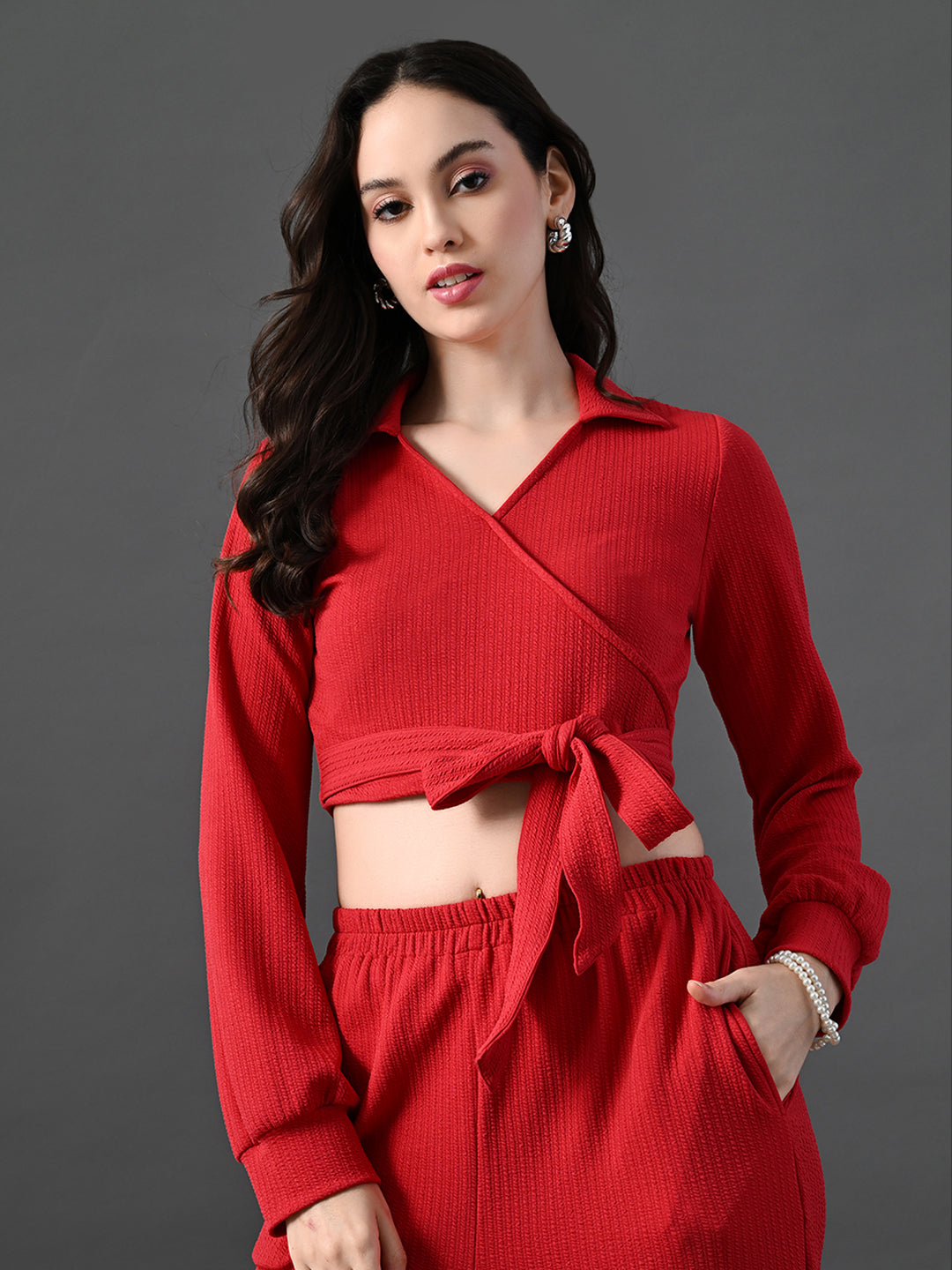 Myshka Women's Red Co-Ord Set - Swadesiicart