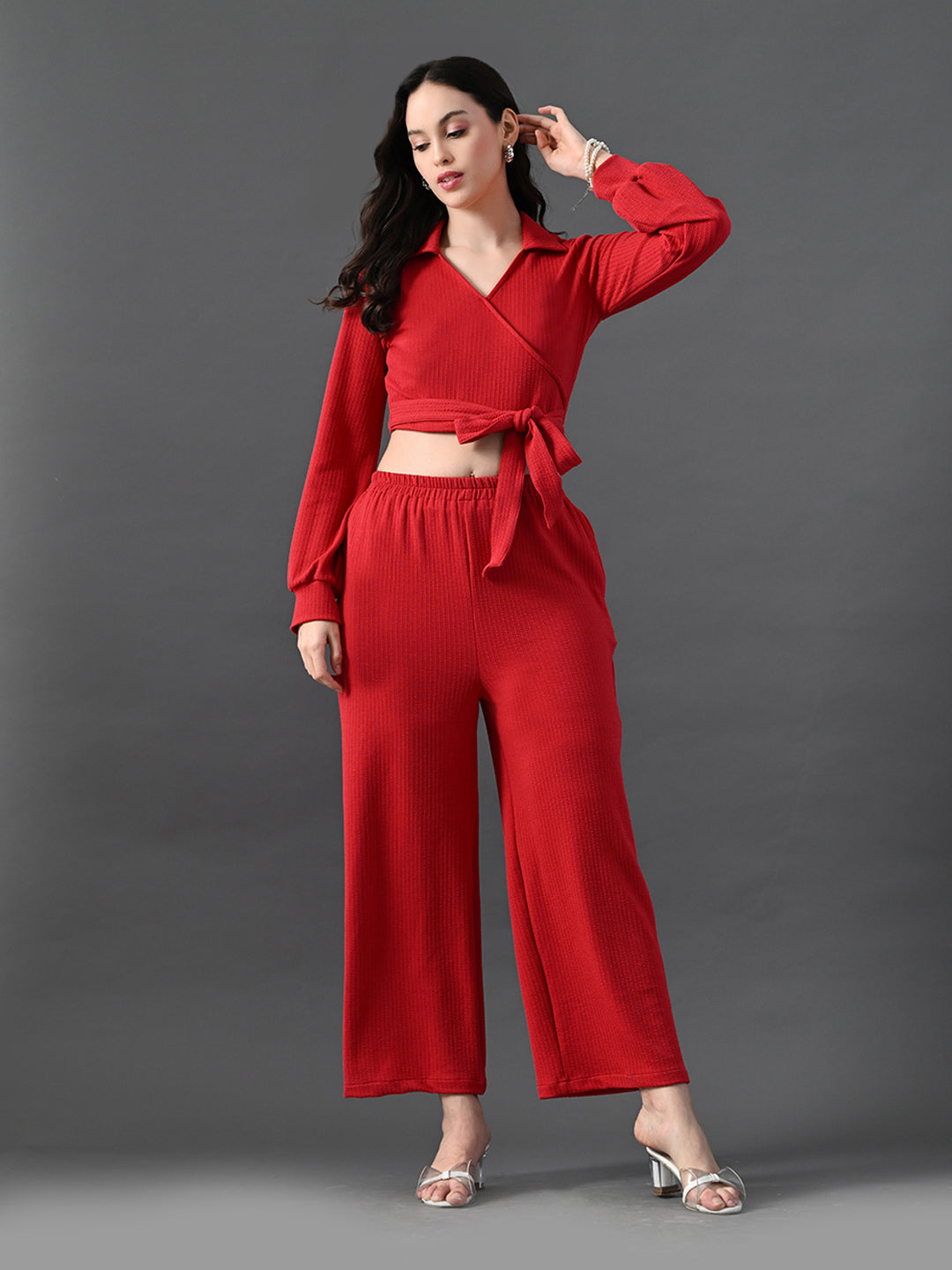 Myshka Women's Red Co-Ord Set - Swadesiicart