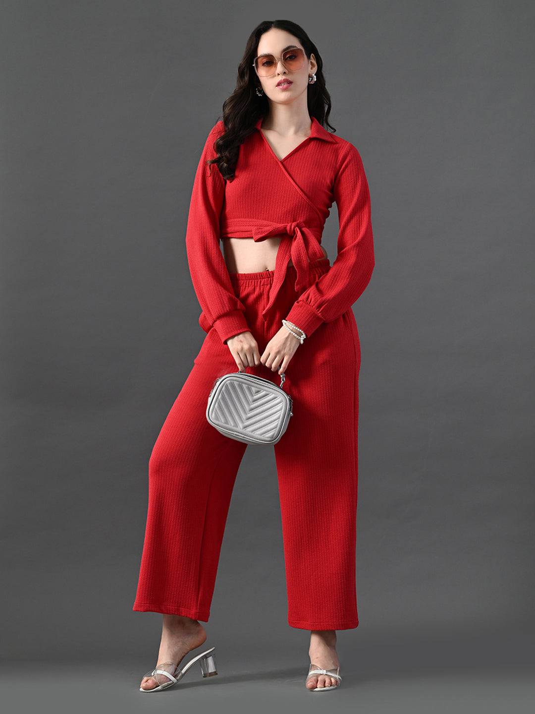 Myshka Women's Red Co-Ord Set - Swadesiicart