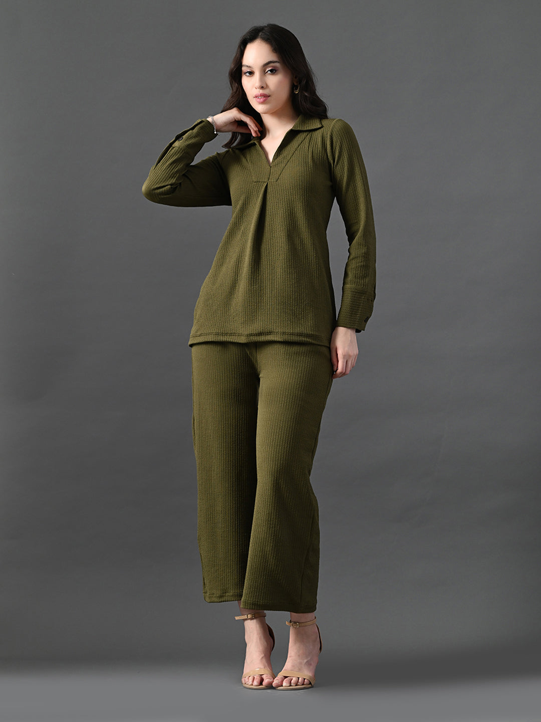 Myshka Women's Olive Everyday Lounge Set - Swadesiicart