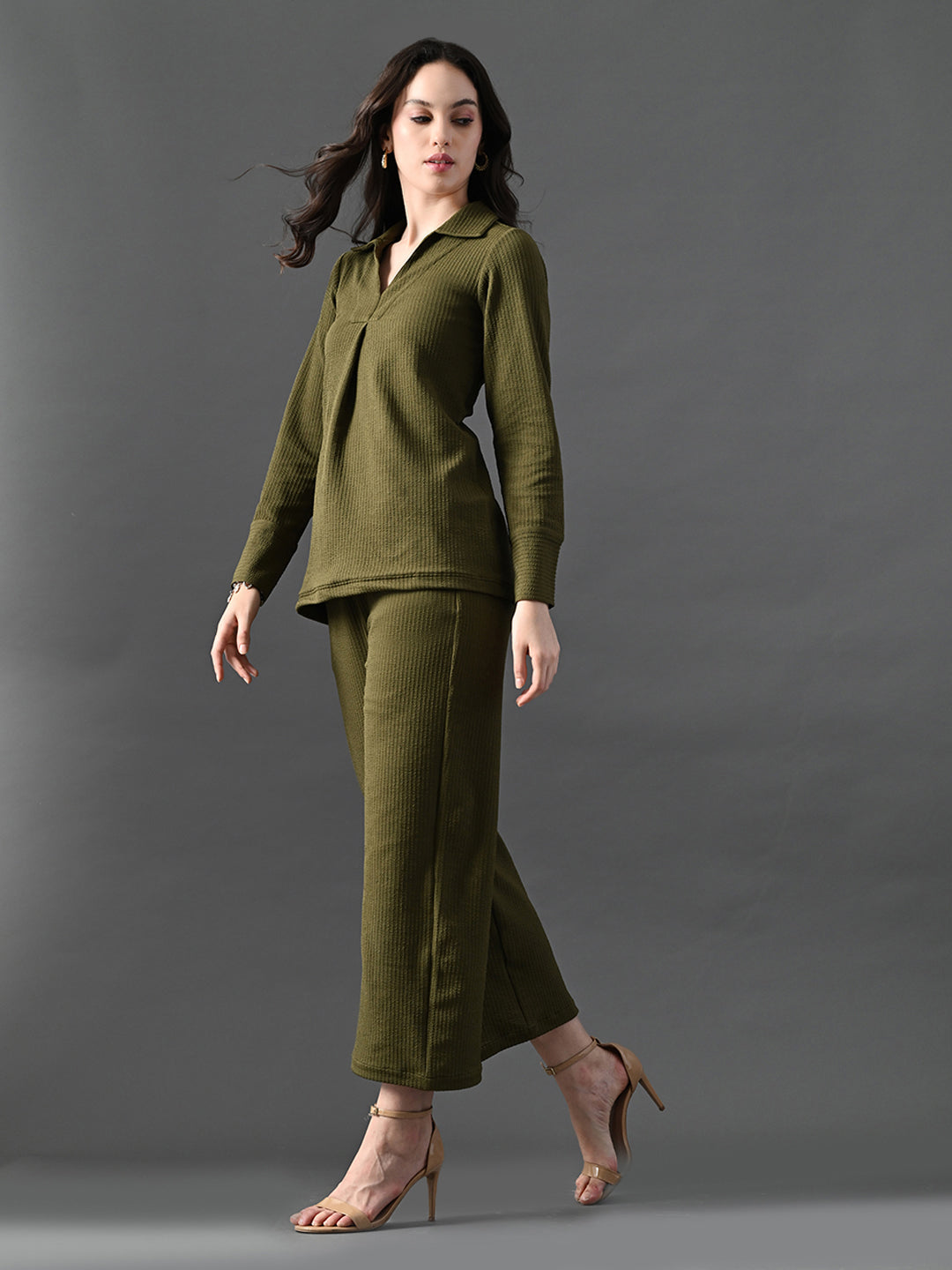 Myshka Women's Olive Everyday Lounge Set - Swadesiicart
