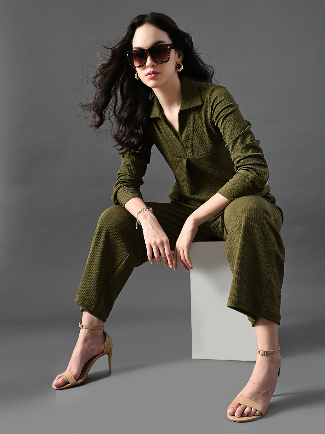 Myshka Women's Olive Everyday Lounge Set - Swadesiicart