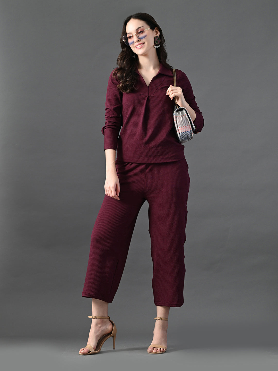 Myshka Women's Wine Everyday Lounge Set - Swadesiicart