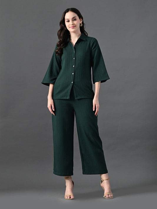 Myshka Women's Green Pleated Co-Ord Set - Swadesiicart