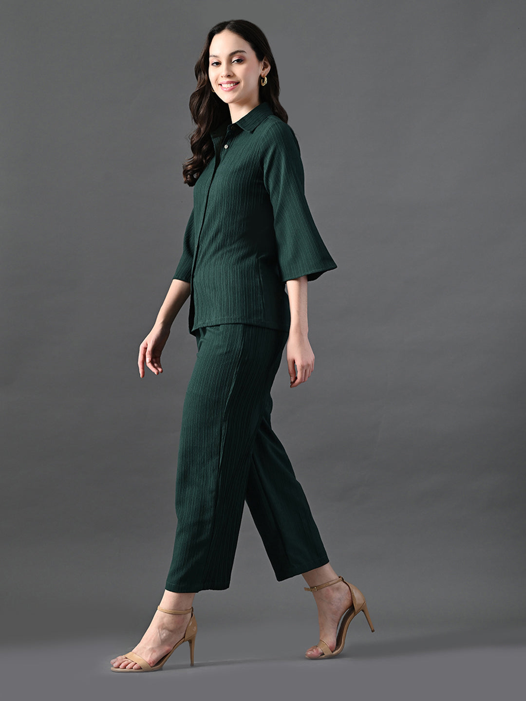 Myshka Women's Green Pleated Co-Ord Set - Swadesiicart