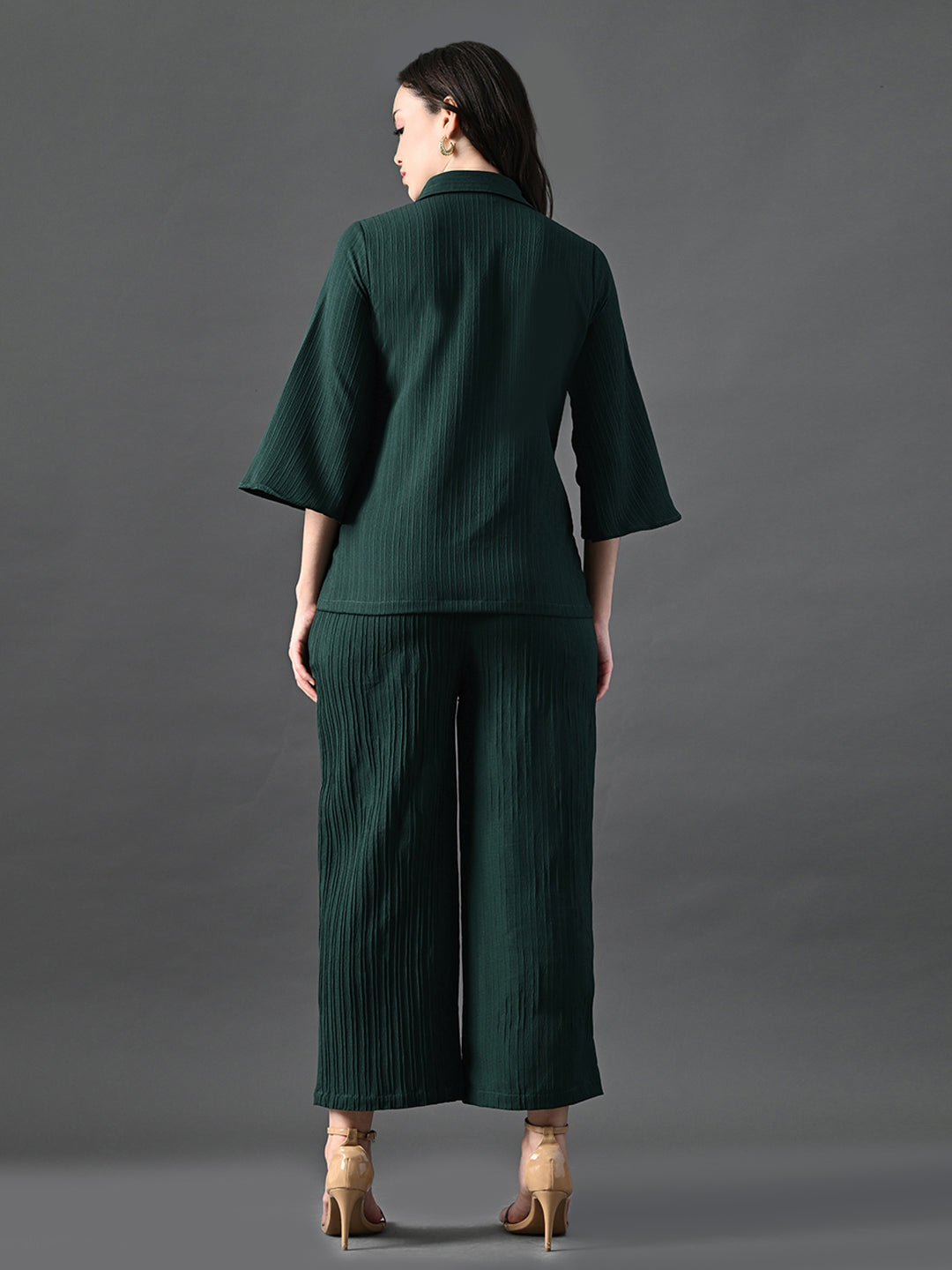 Myshka Women's Green Pleated Co-Ord Set - Swadesiicart