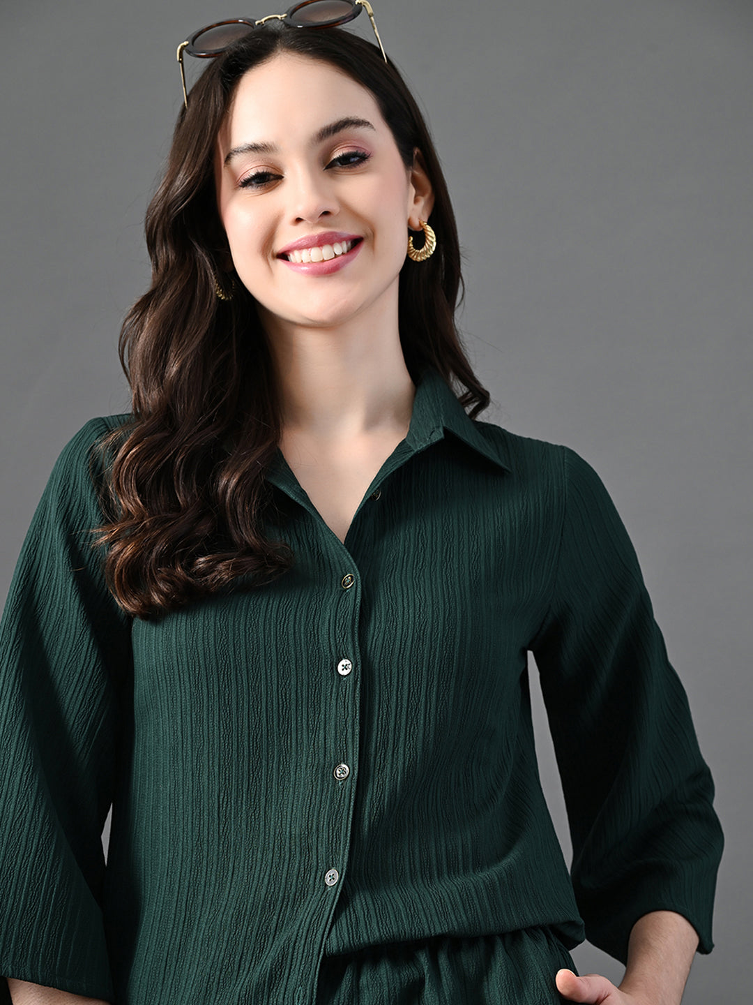 Myshka Women's Green Pleated Co-Ord Set - Swadesiicart