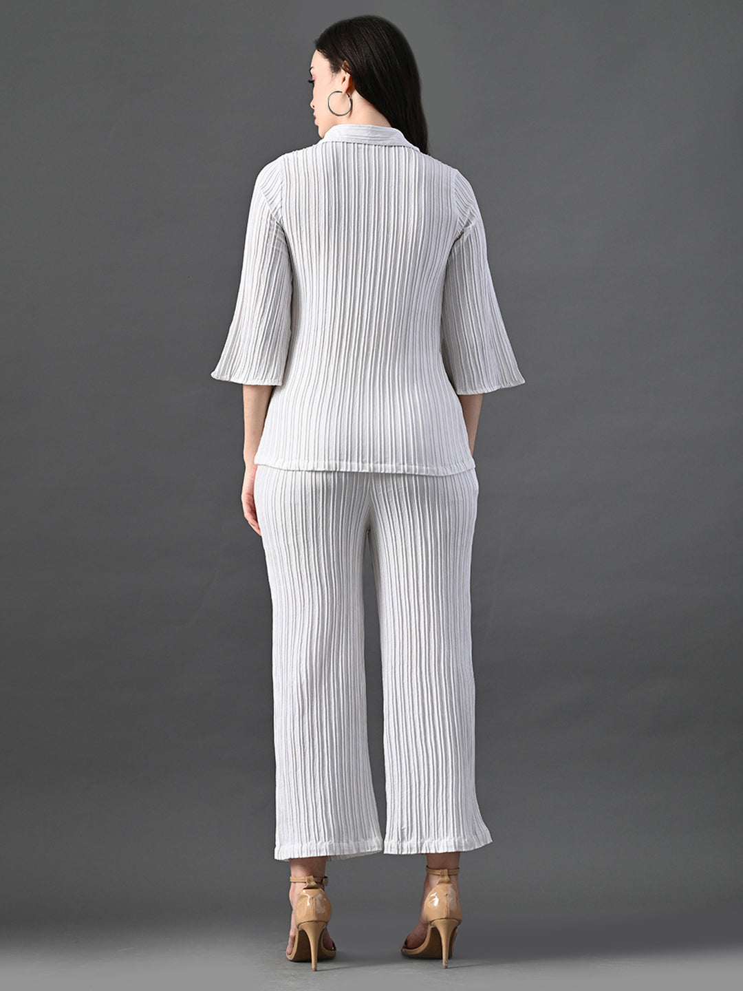Myshka Women's White Pleated Co-Ord Set - Swadesiicart