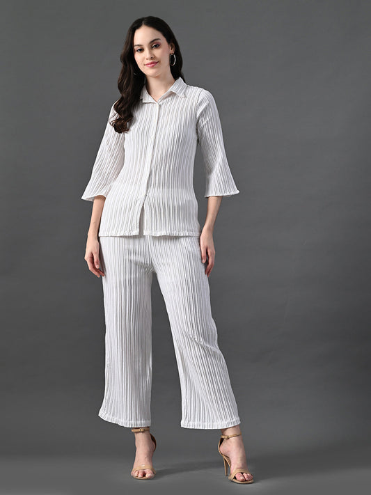 Myshka Women's White Pleated Co-Ord Set - Swadesiicart