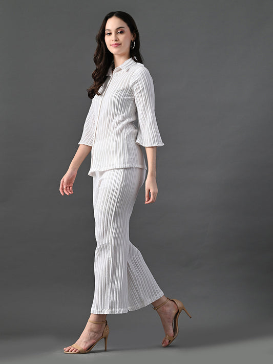 Myshka Women's White Pleated Co-Ord Set - Swadesiicart