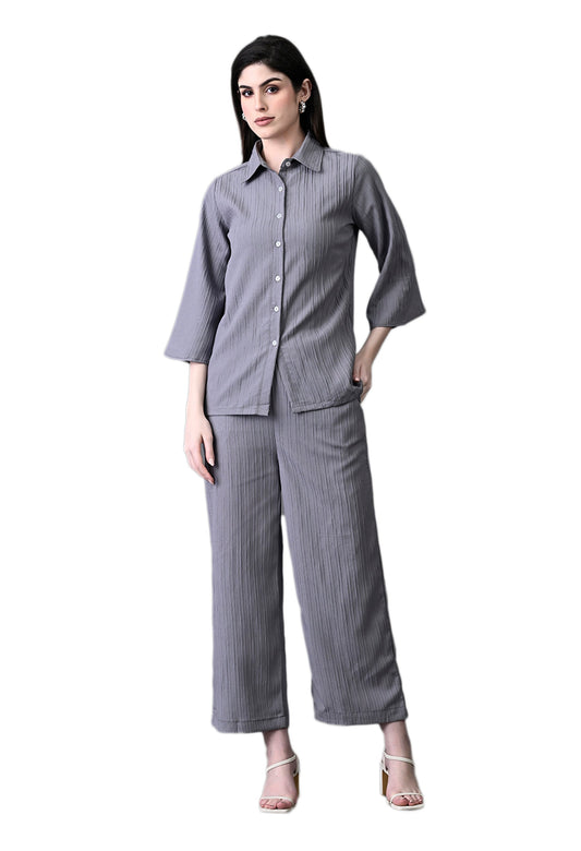 Myshka Women's Grey Pleated Co-Ord Set - Swadesiicart
