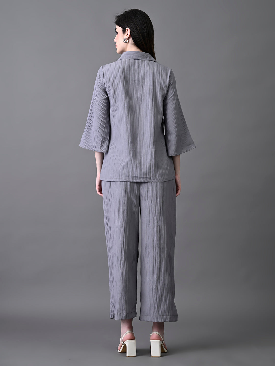 Myshka Women's Grey Pleated Co-Ord Set - Swadesiicart