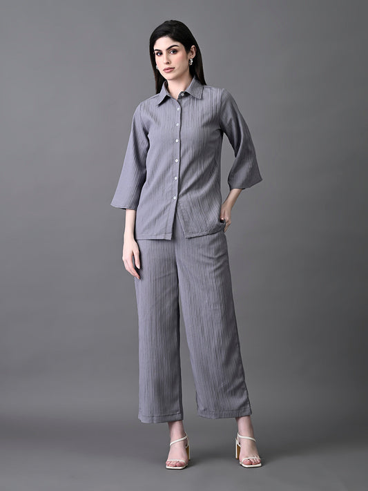 Myshka Women's Grey Pleated Co-Ord Set - Swadesiicart