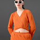Myshka Women's Vibrant Orange Ribbed Cord Set - Swadesiicart