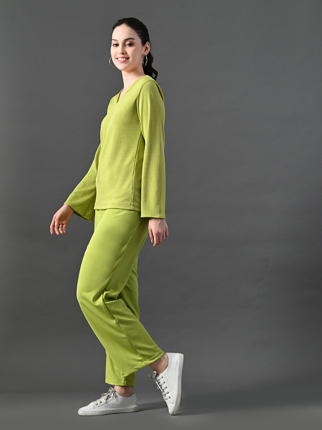 Myshka Women's Green Ribbed Cord Set - Swadesiicart
