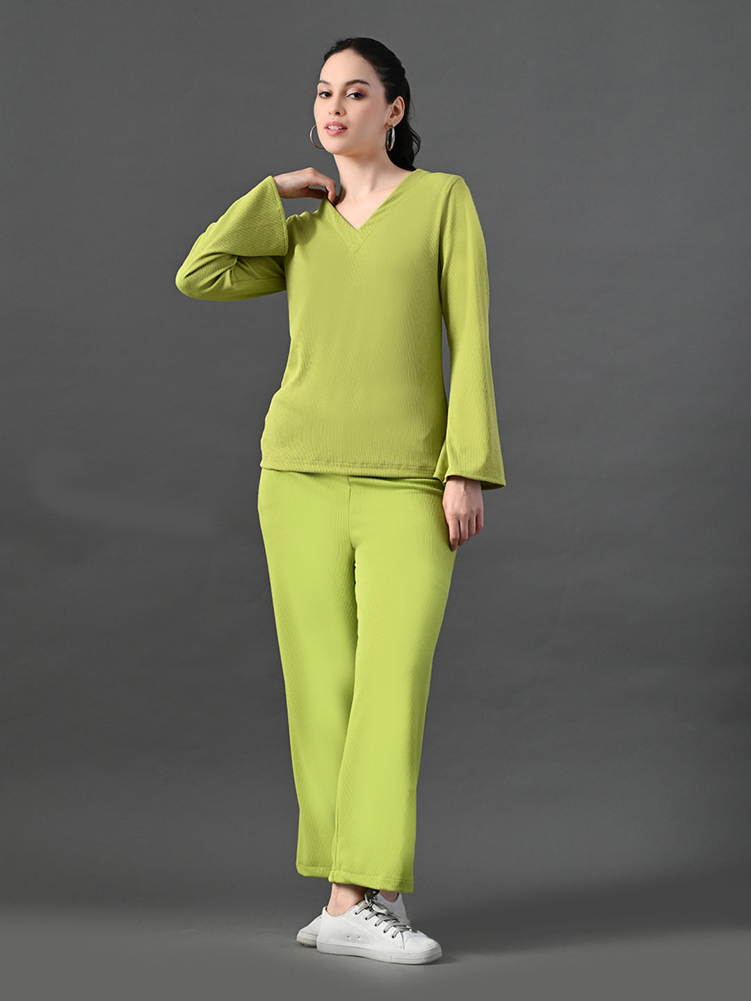 Myshka Women's Green Ribbed Cord Set - Swadesiicart