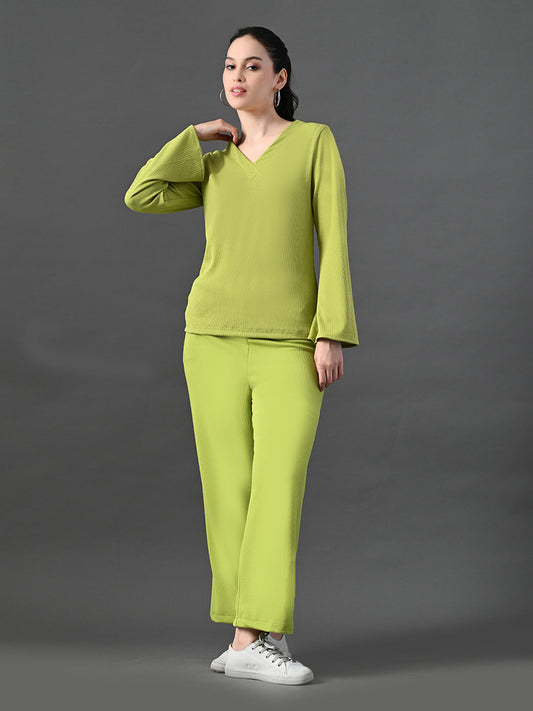 Myshka Women's Green Ribbed Cord Set - Swadesiicart