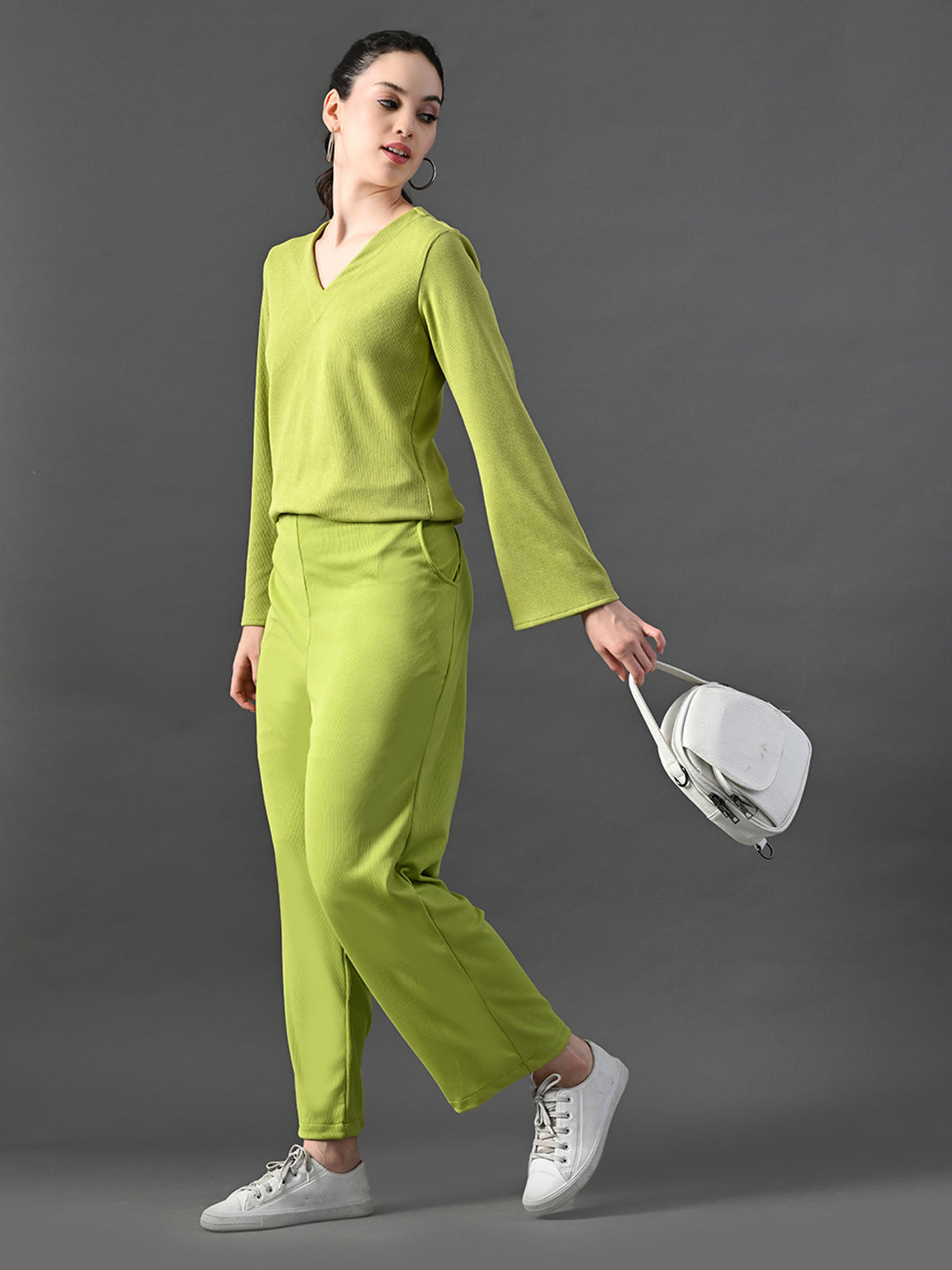 Myshka Women's Green Ribbed Cord Set - Swadesiicart