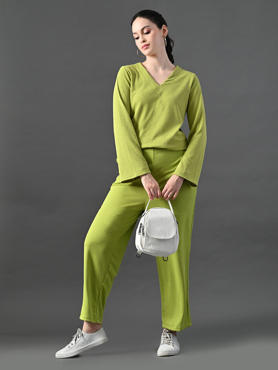 Myshka Women's Green Ribbed Cord Set - Swadesiicart