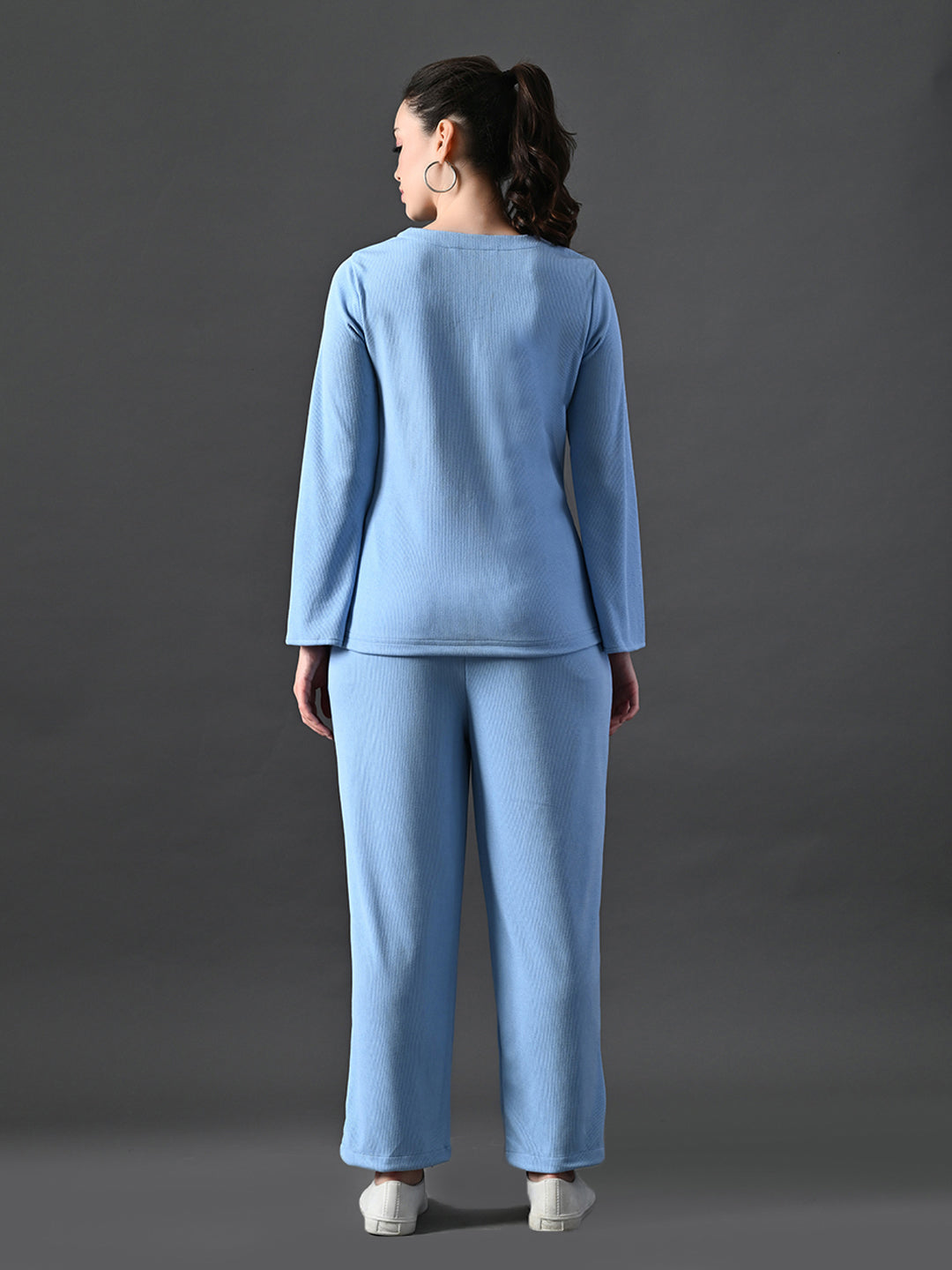 Myshka Women's Blue Ribbed Cord Set - Swadesiicart