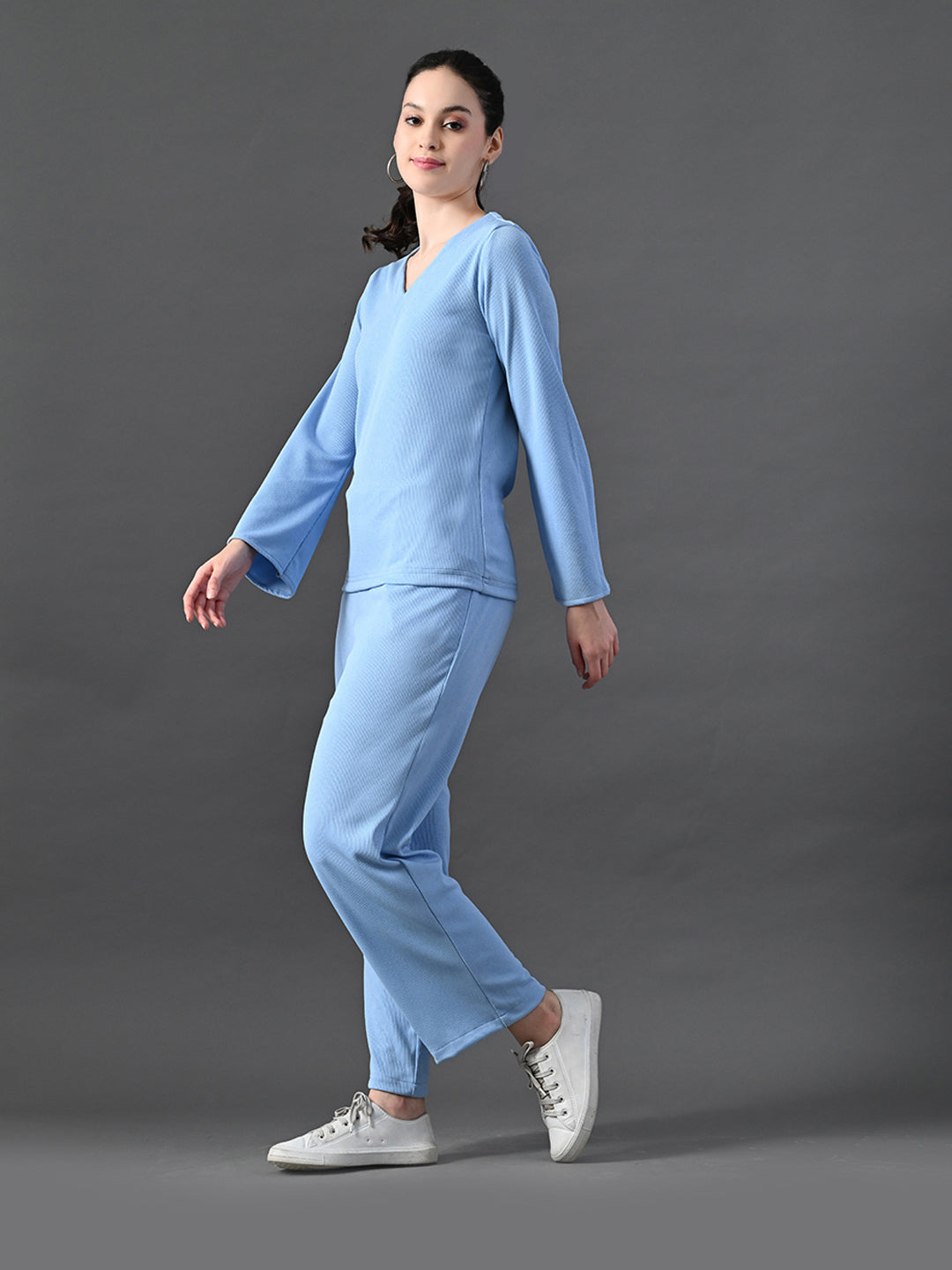Myshka Women's Blue Ribbed Cord Set - Swadesiicart