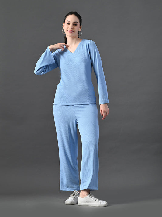 Myshka Women's Blue Ribbed Cord Set - Swadesiicart