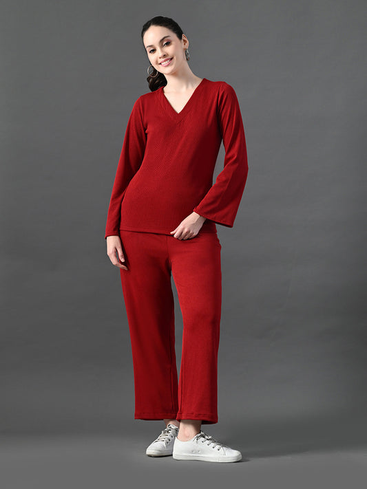 Myshka Women's Red Ribbed Cord Set - Swadesiicart