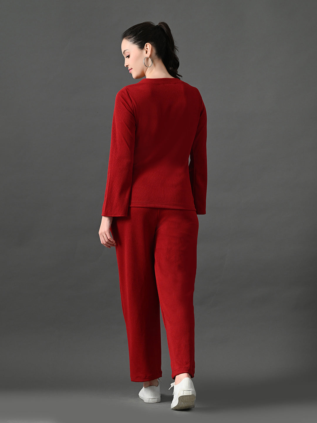 Myshka Women's Red Ribbed Cord Set - Swadesiicart