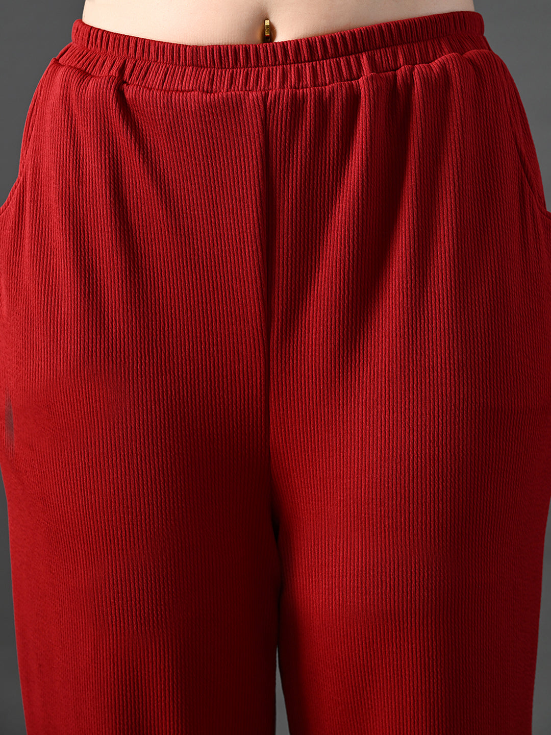 Myshka Women's Red Ribbed Cord Set - Swadesiicart