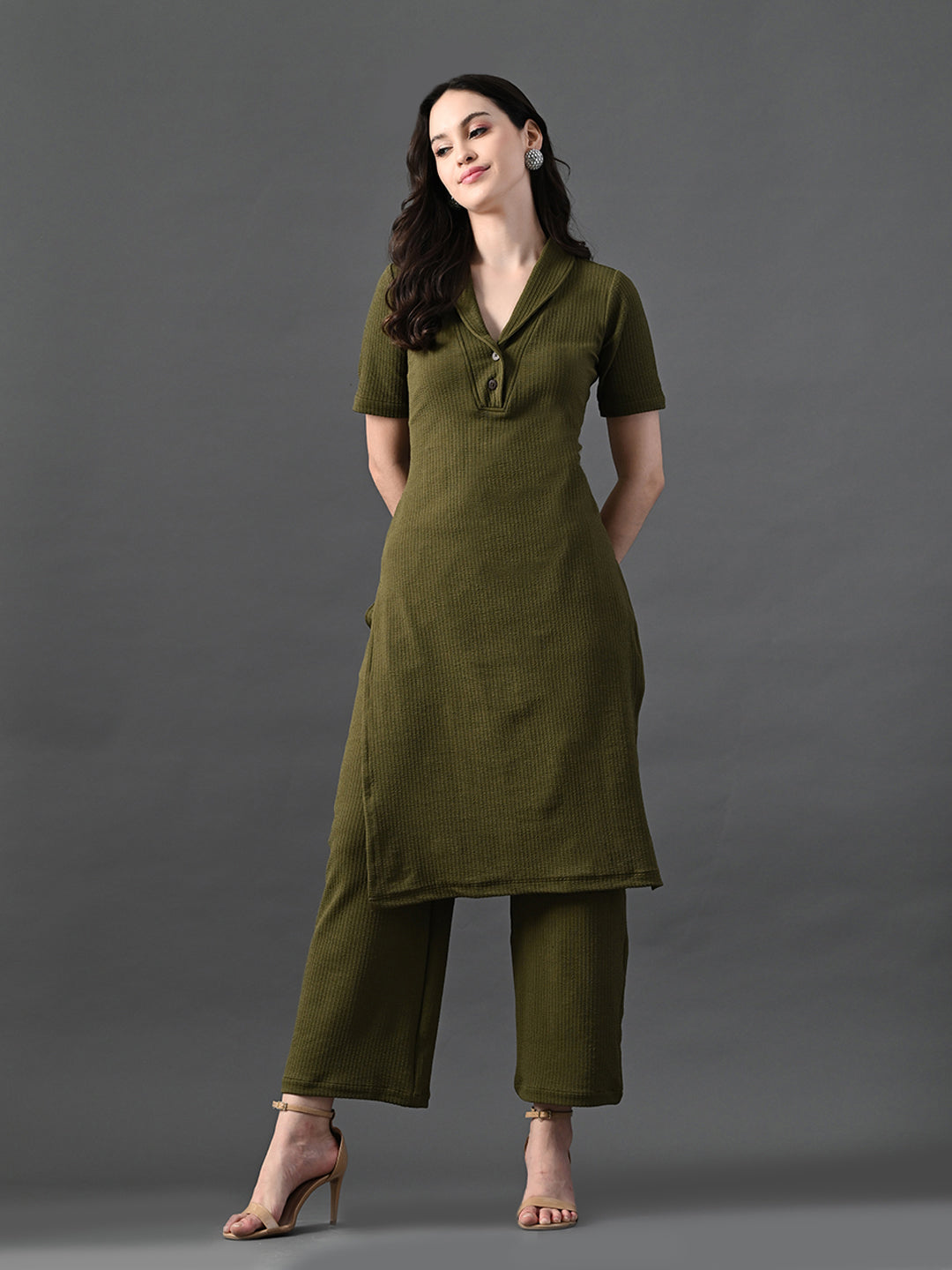 Myshka Women's Olive Green Kurta Set - Swadesiicart