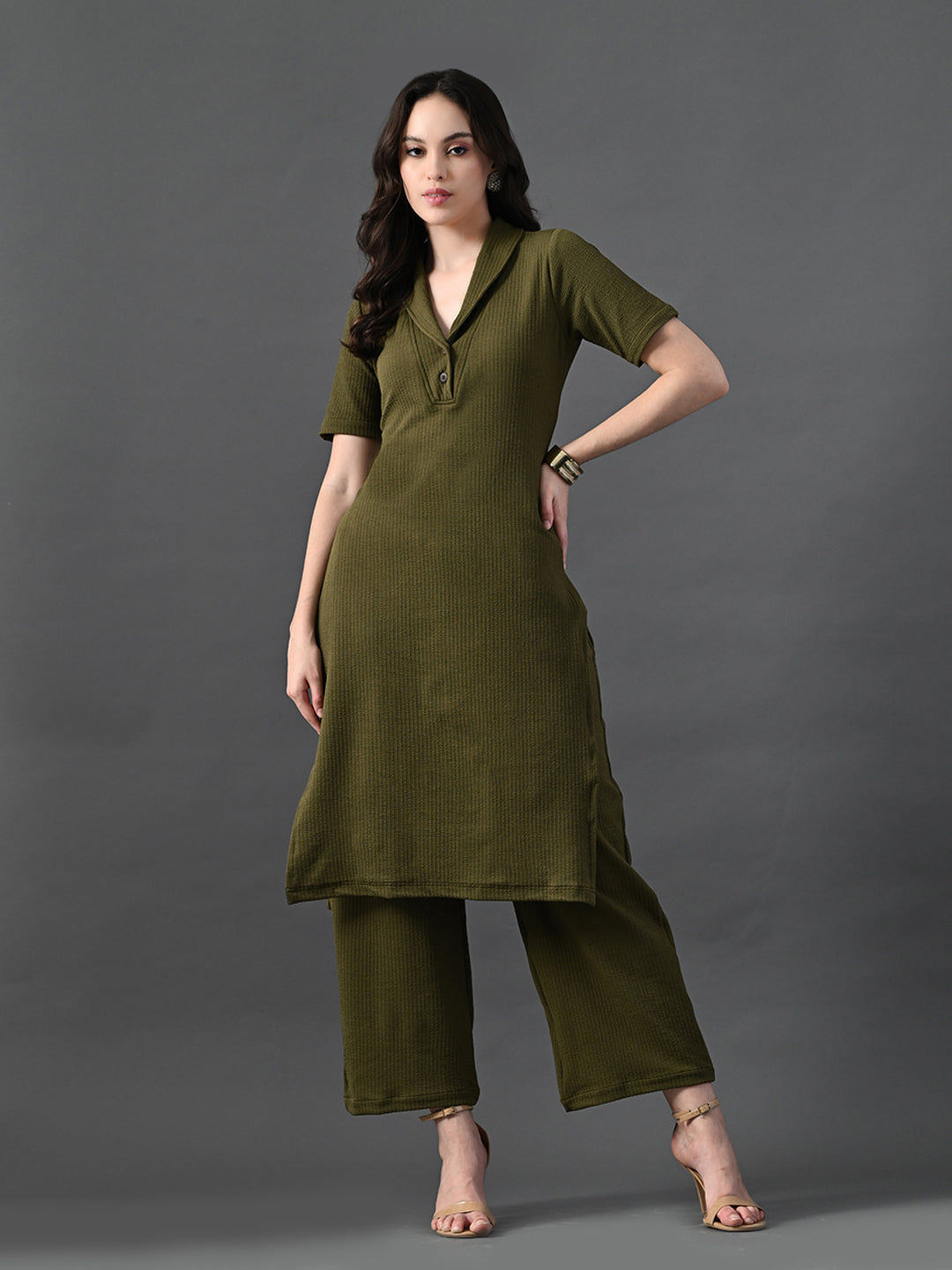 Myshka Women's Olive Green Kurta Set - Swadesiicart