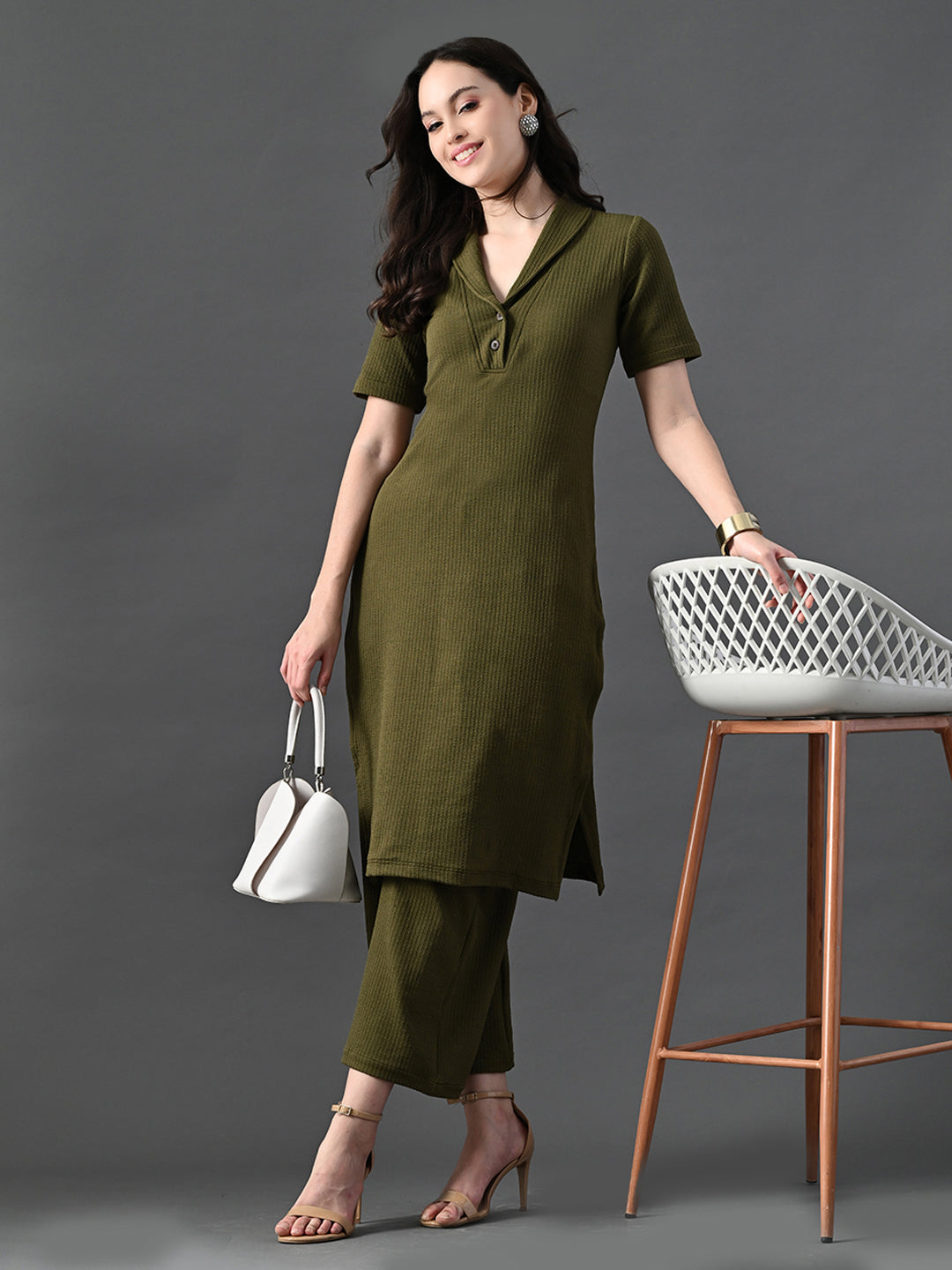Myshka Women's Olive Green Kurta Set - Swadesiicart