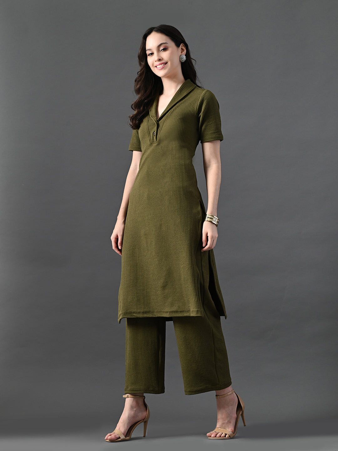 Myshka Women's Olive Green Kurta Set - Swadesiicart