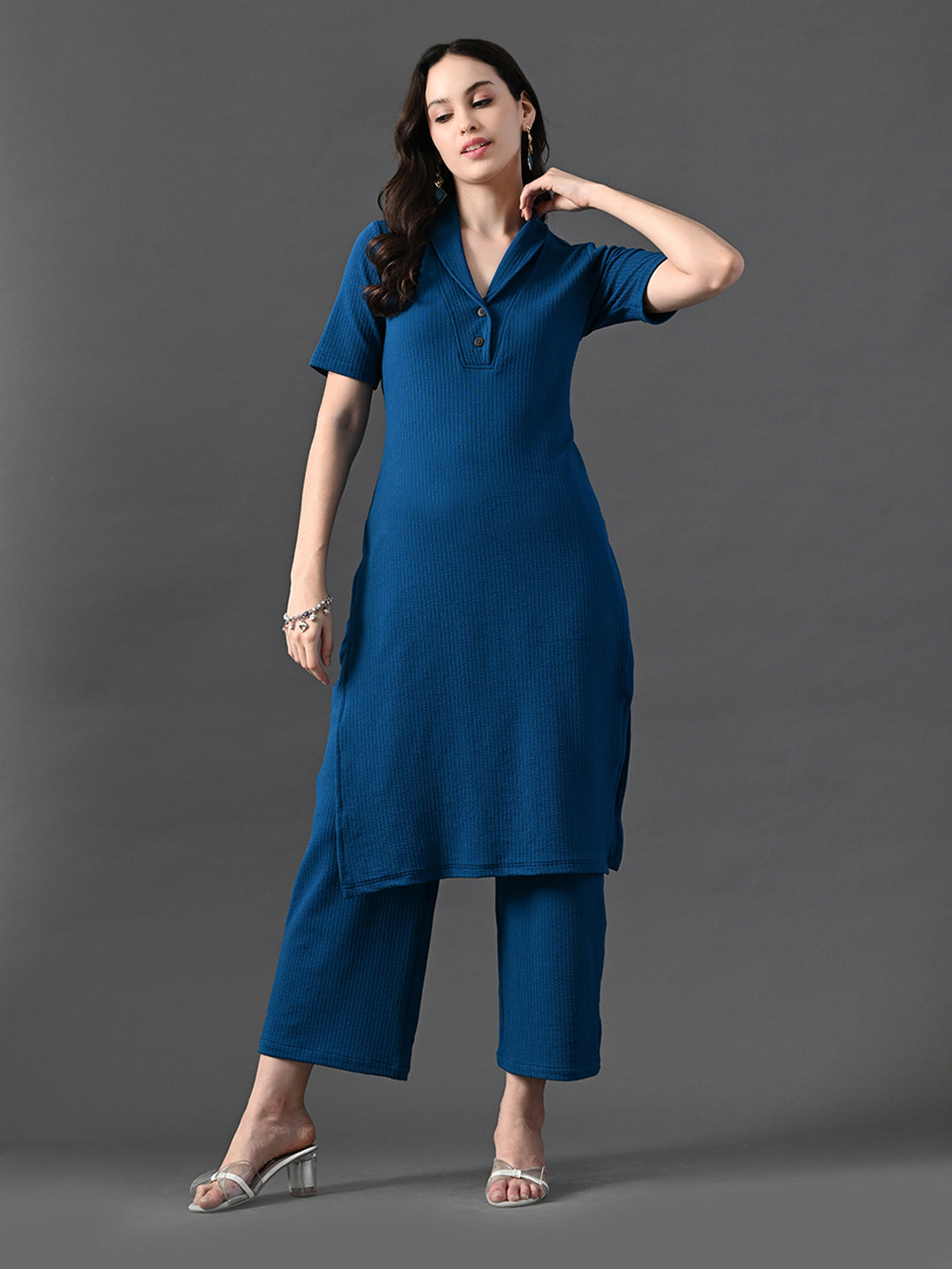 Myshka Women's Blue Kurta Set - Swadesiicart