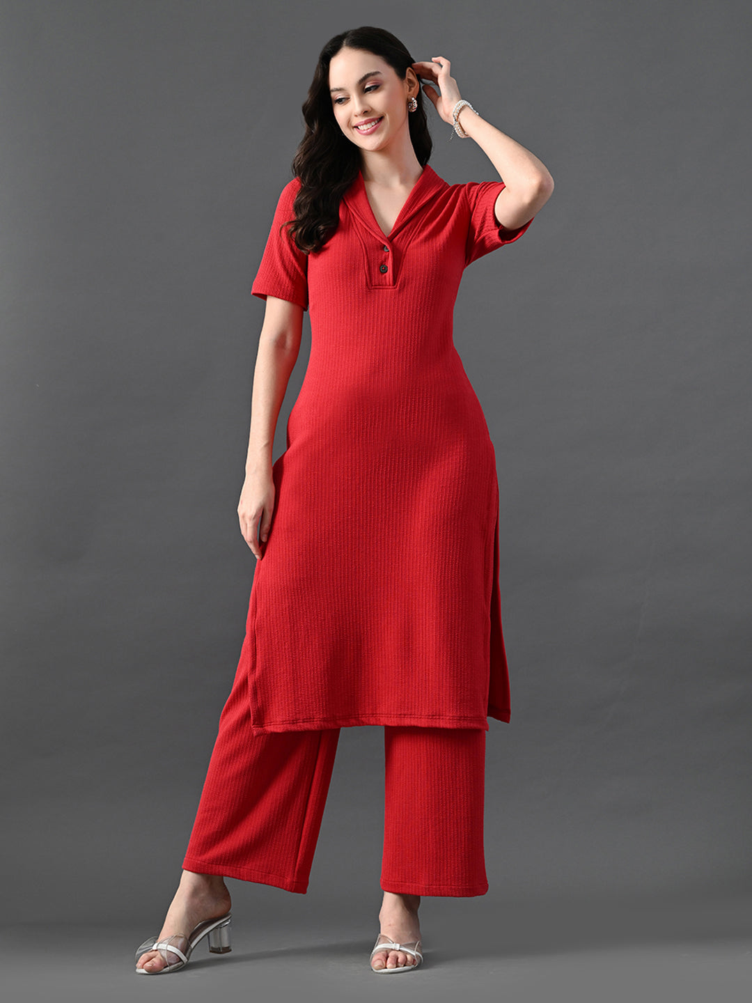 Myshka Women's Red Kurta Set - Swadesiicart