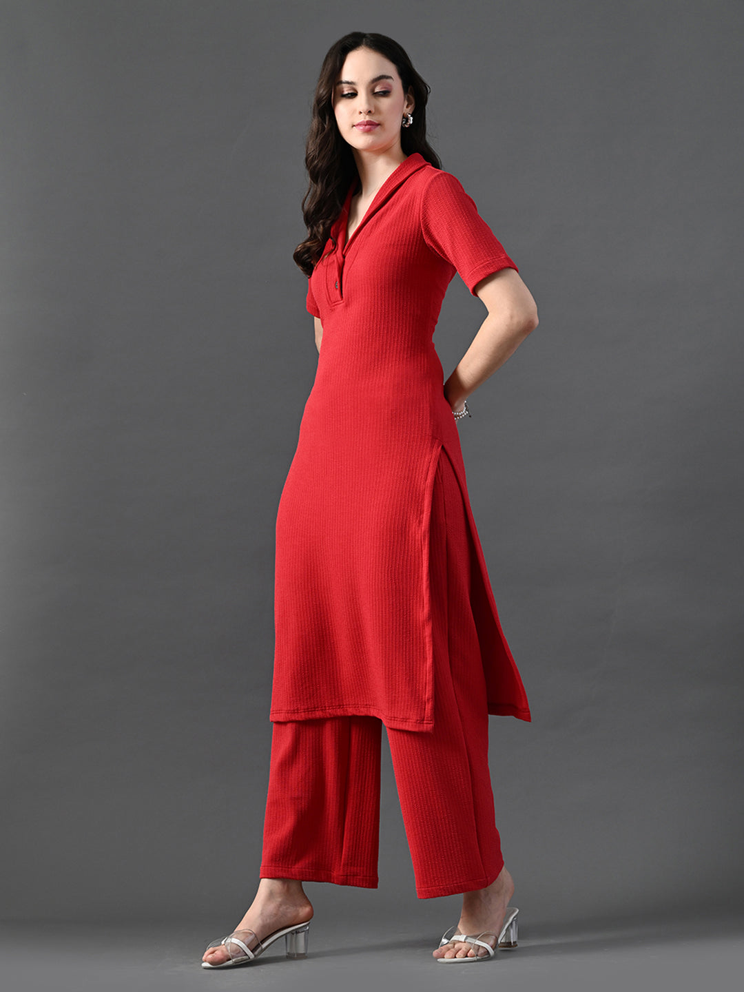 Myshka Women's Red Kurta Set - Swadesiicart