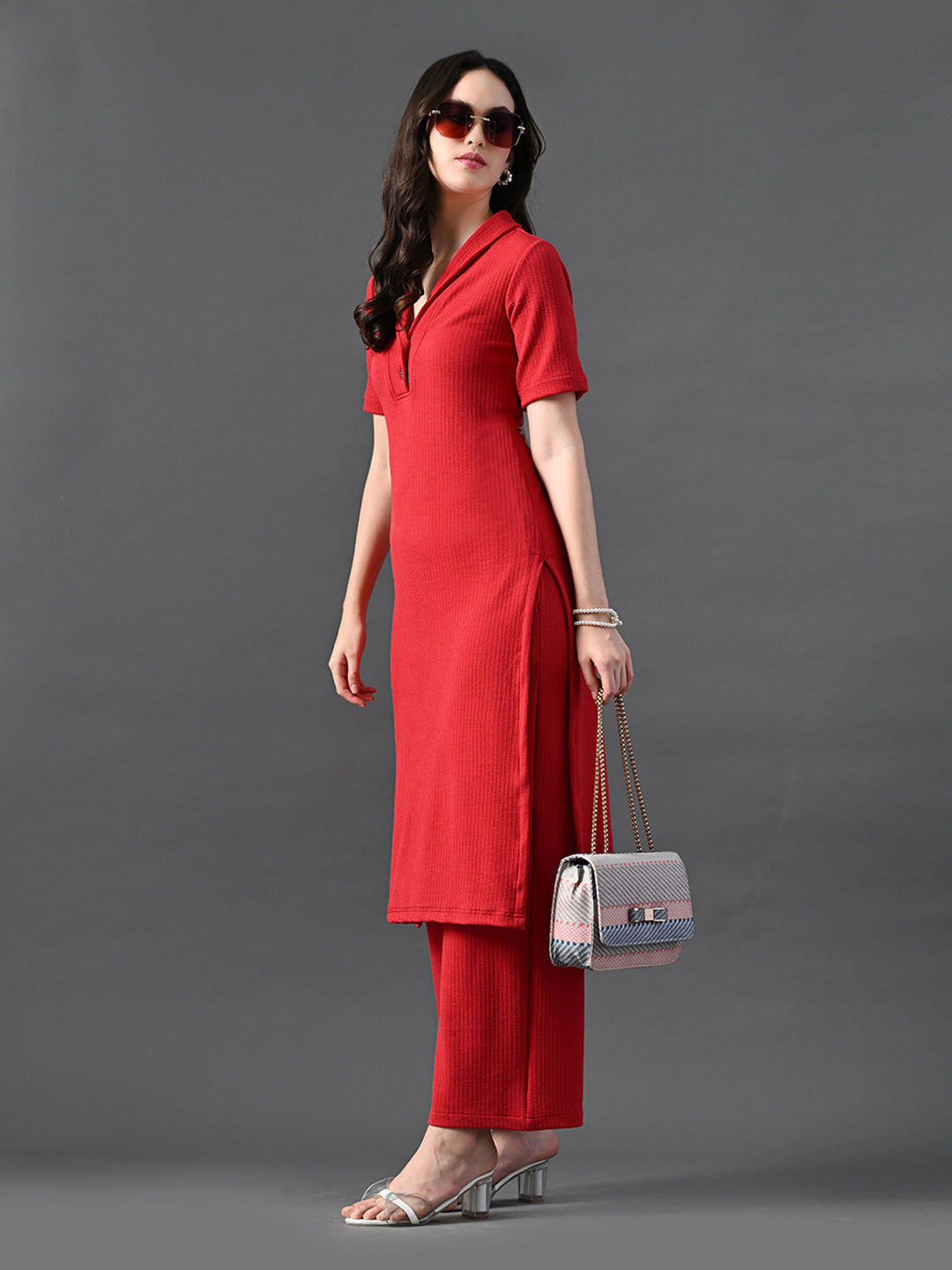 Myshka Women's Red Kurta Set - Swadesiicart