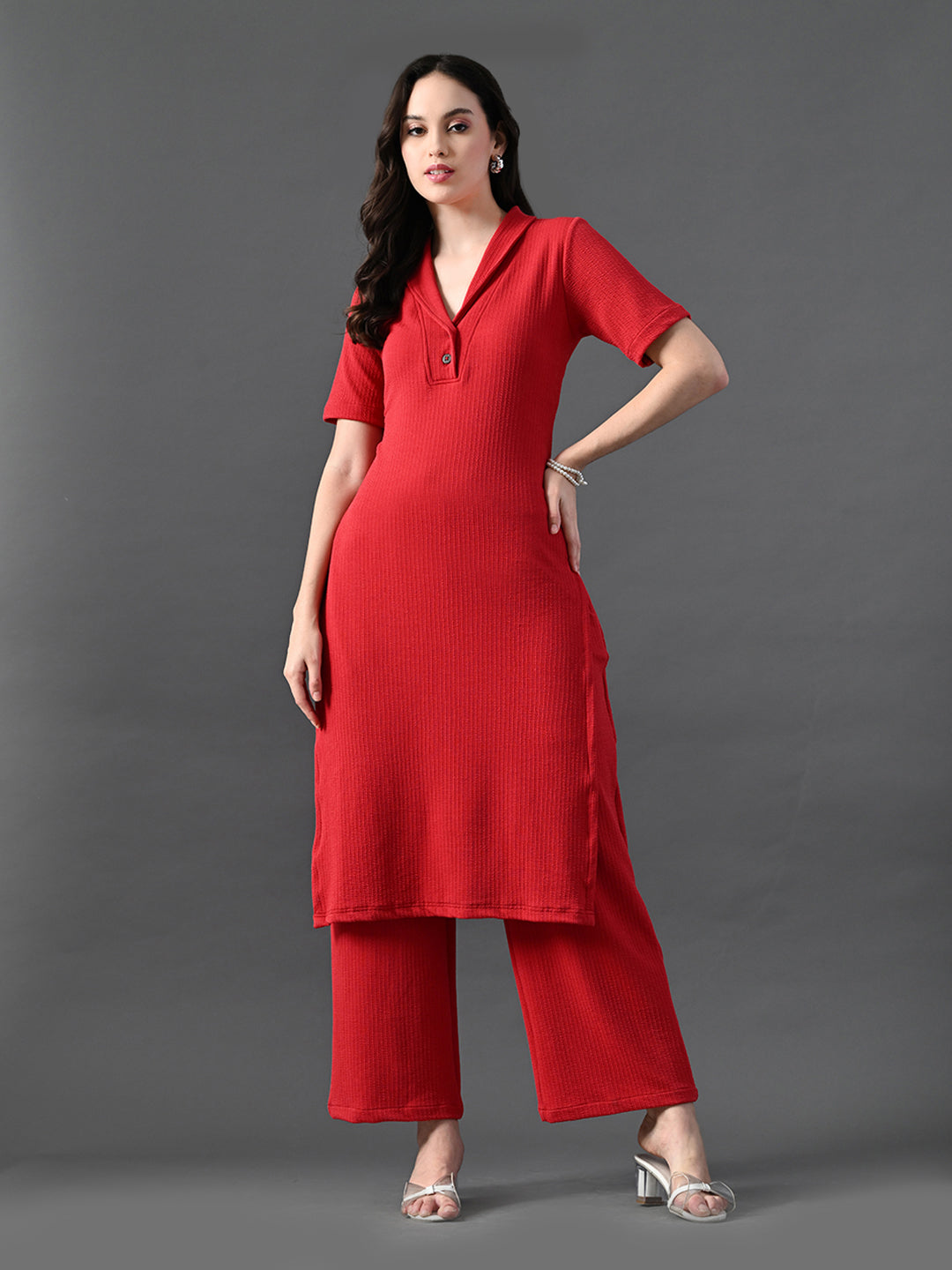 Myshka Women's Red Kurta Set - Swadesiicart