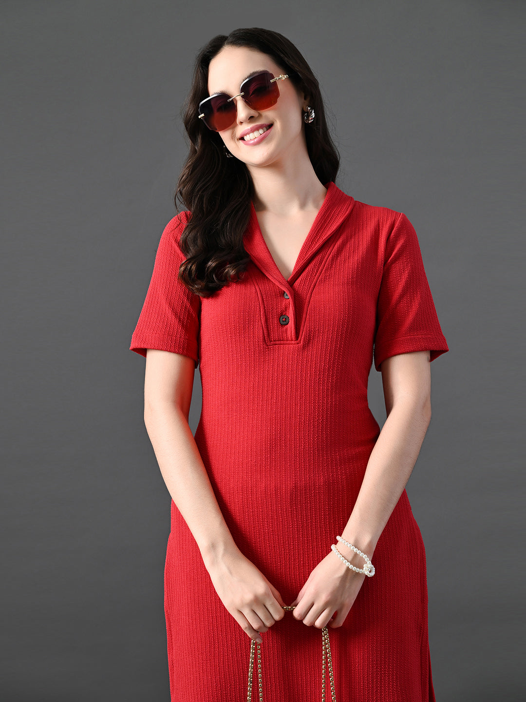 Myshka Women's Red Kurta Set - Swadesiicart