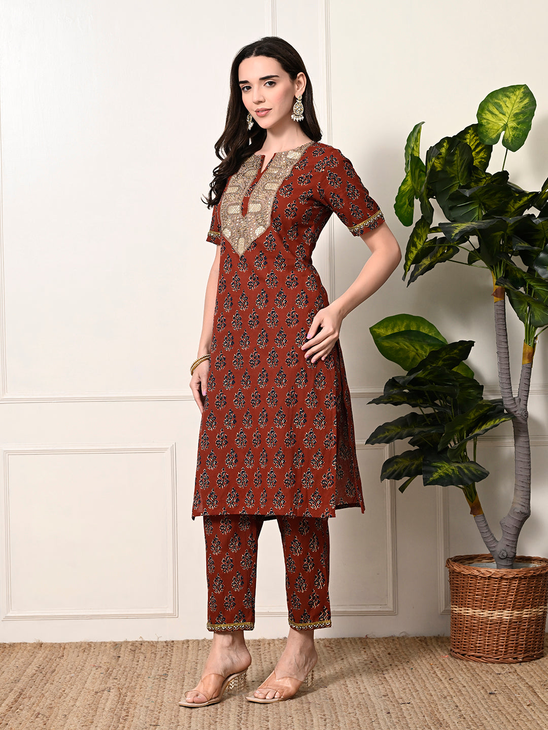 Myshka Women's Cotton Red Printed Kurta Set - Swadesiicart