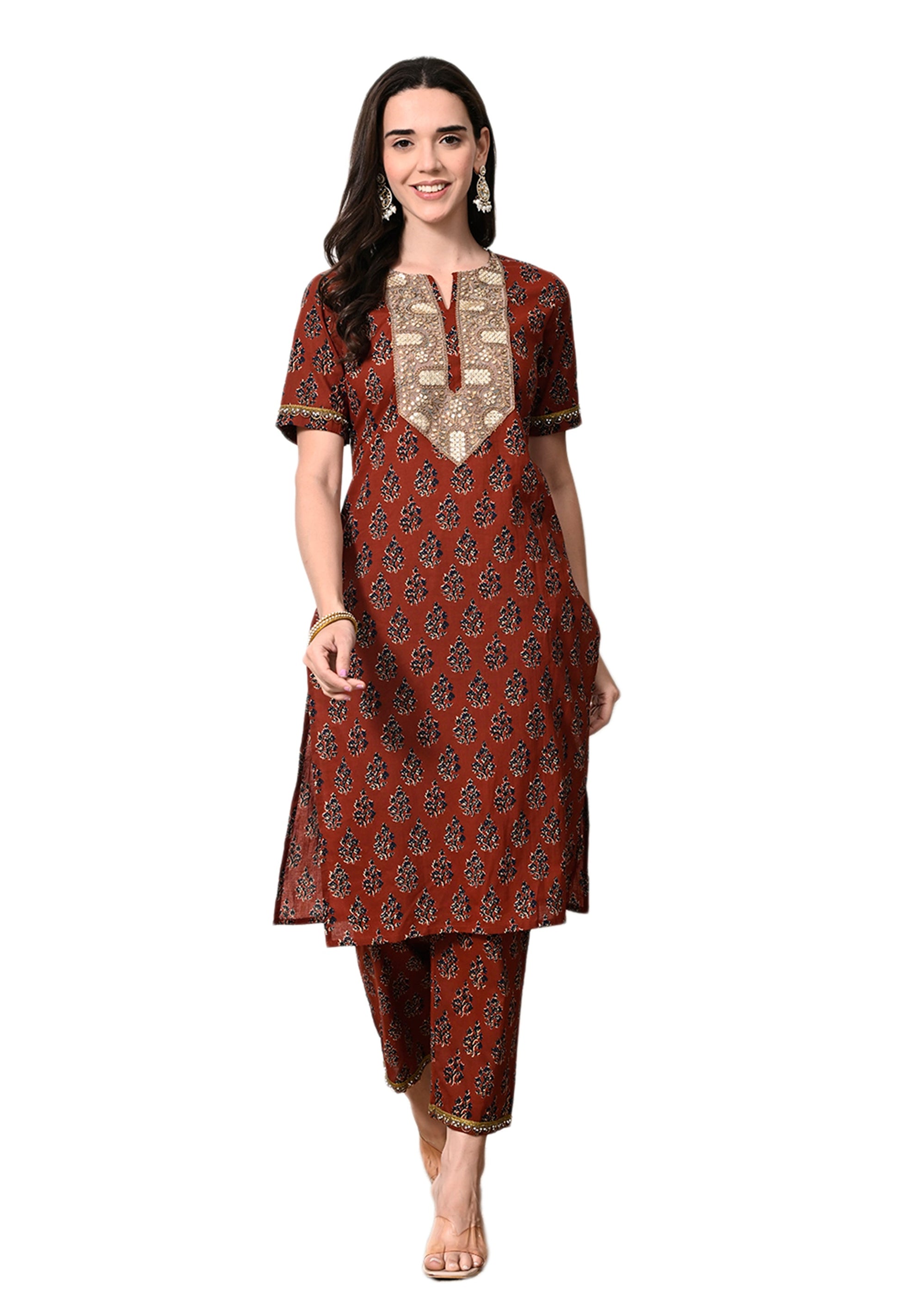 Myshka Women's Cotton Red Printed Kurta Set - Swadesiicart