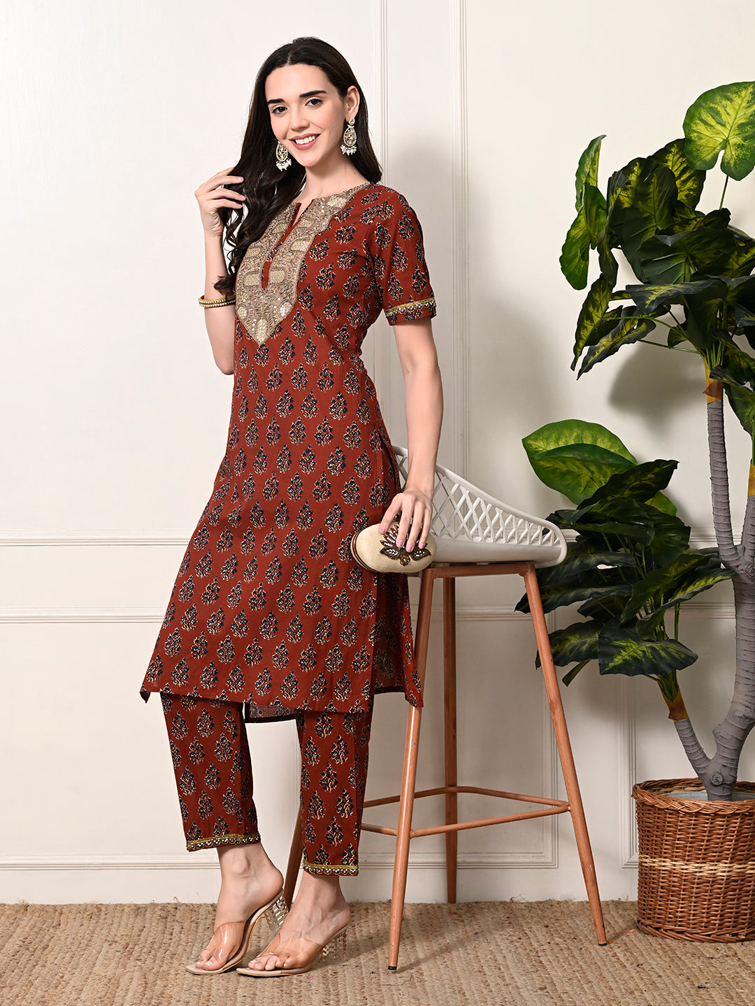 Myshka Women's Cotton Red Printed Kurta Set - Swadesiicart