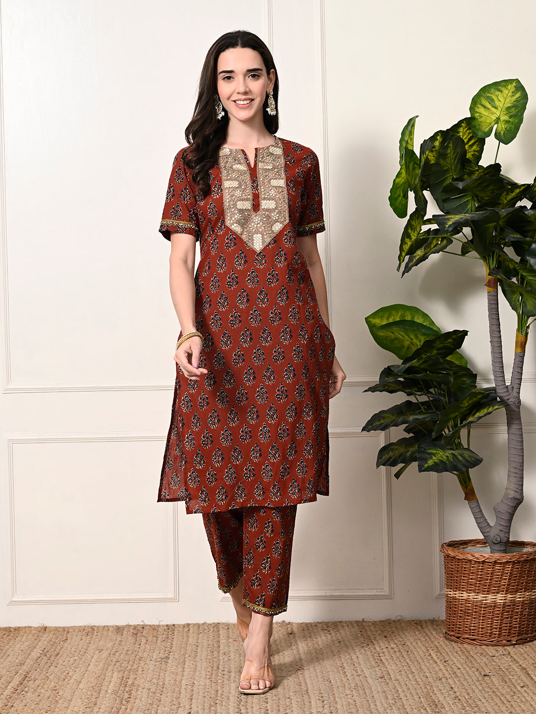 Myshka Women's Cotton Red Printed Kurta Set - Swadesiicart