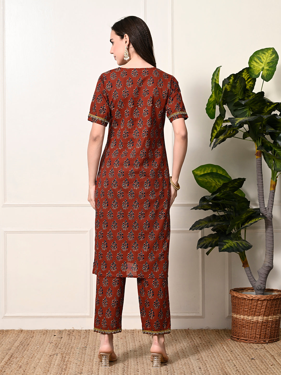 Myshka Women's Cotton Red Printed Kurta Set - Swadesiicart